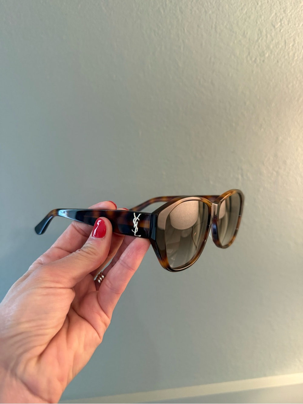 Saint Laurent Tortoiseshell Cat Eye Sunglasses with Gold YSL Logo